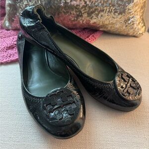 Tory Burch Reva Black Patent Leather Flats